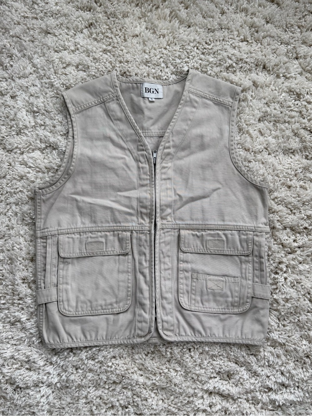 Kids Beige Utility Vest Jacket